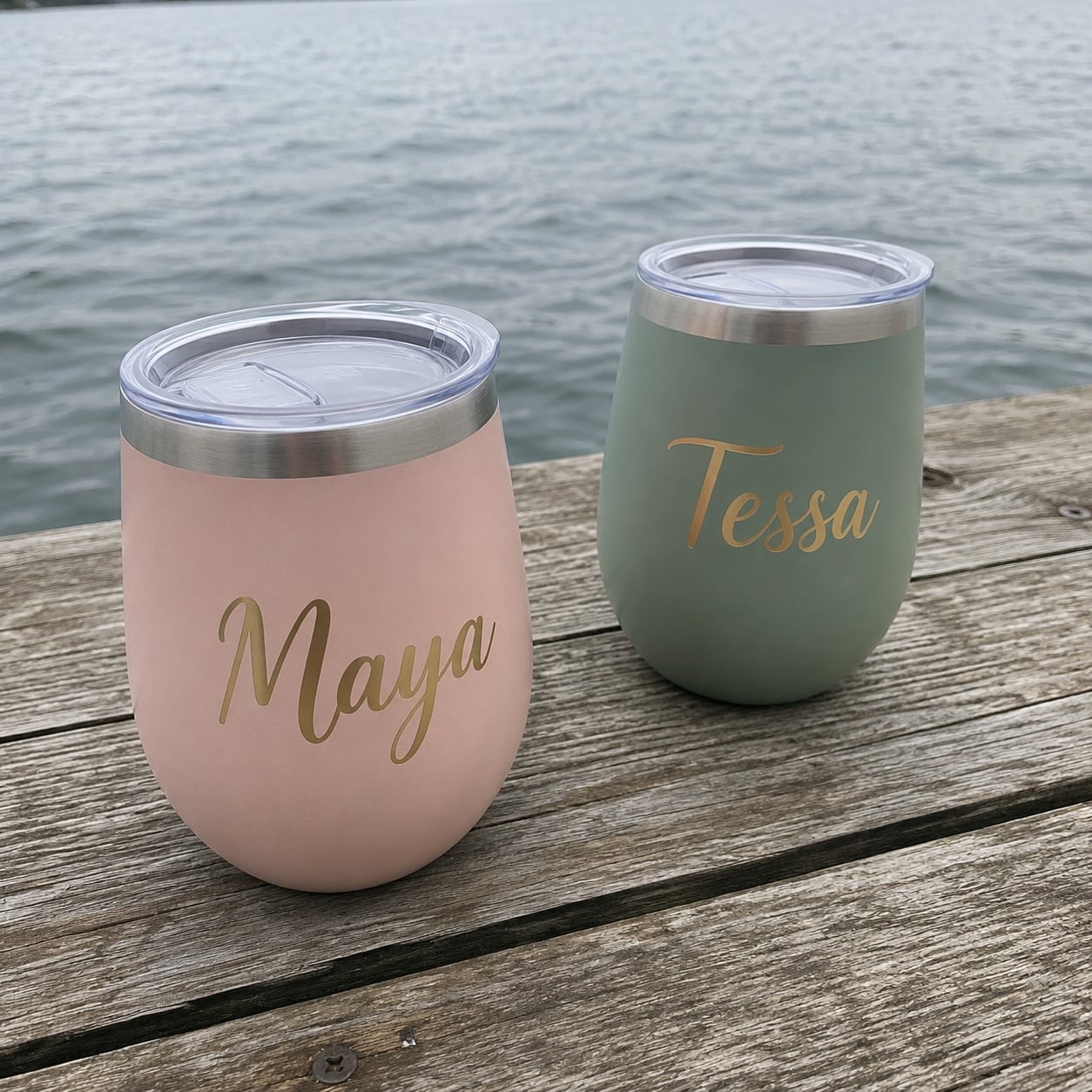 Custom stainless wine tumblers — customer photo